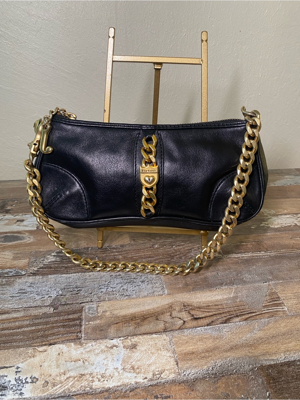 Y2K Juicy Couture Black Leather Shoulder Bag